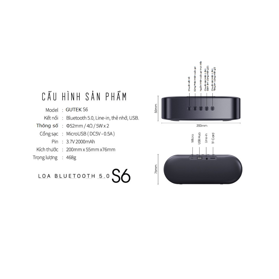 Loa Bluetooth GUTEK S6 V5.0