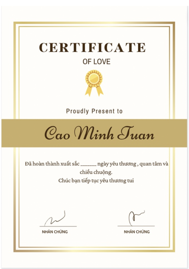 Chứng Chỉ Tinh Yêu In Theo Yêu Cầu Love Certificate Quà Tặng Bạn Trai