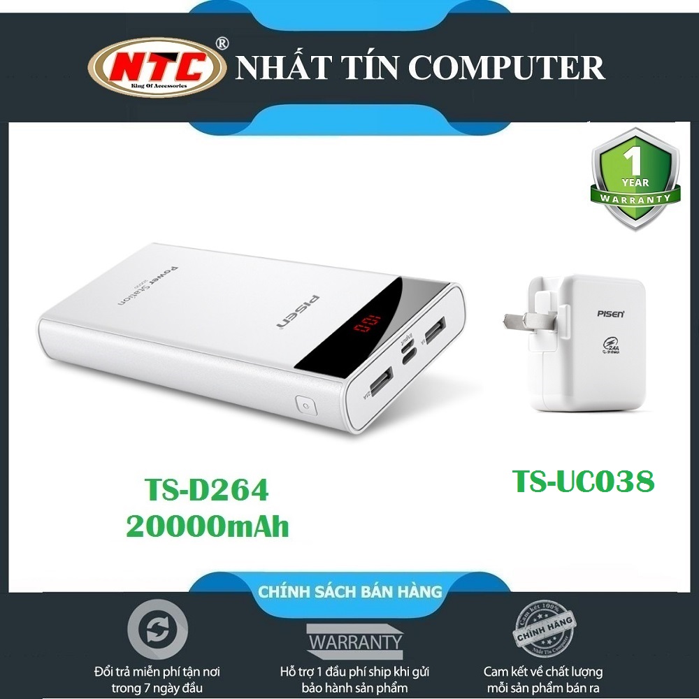 Pin dự phòng Pisen LCD Power Station 20000mAh TS-D199