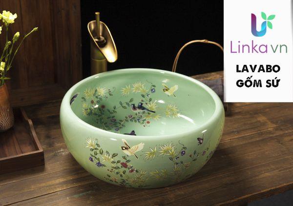 Chậu rửa lavabo gốm sứ nghệ thuật LAV009 - Họa tiết mùa xuân sống động