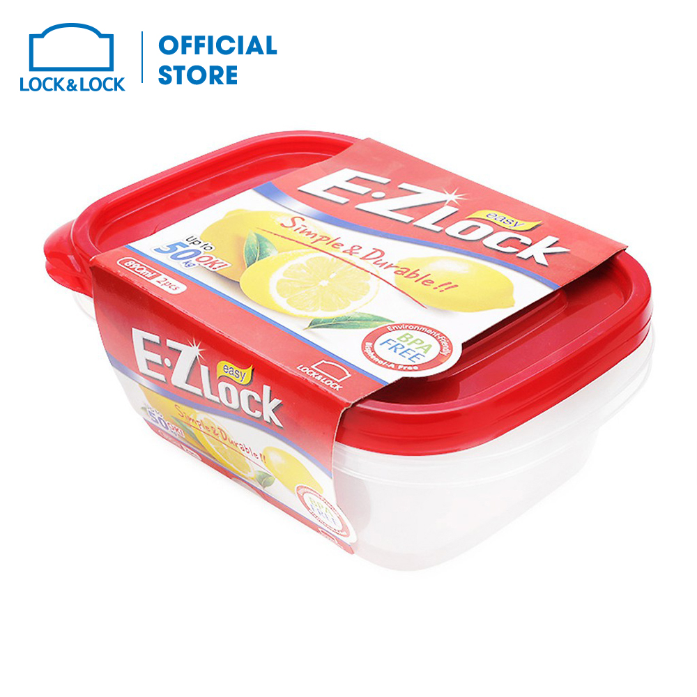 Bộ 2 hộp nhựa Ezlock nắp đỏ Lock&Lock HLE6404S 890 ml
