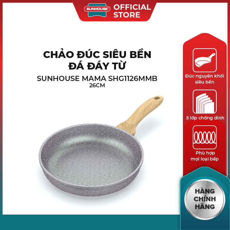 Chảo đúc siêu bền vân đá đáy từ Sunhouse SHG1130MMB