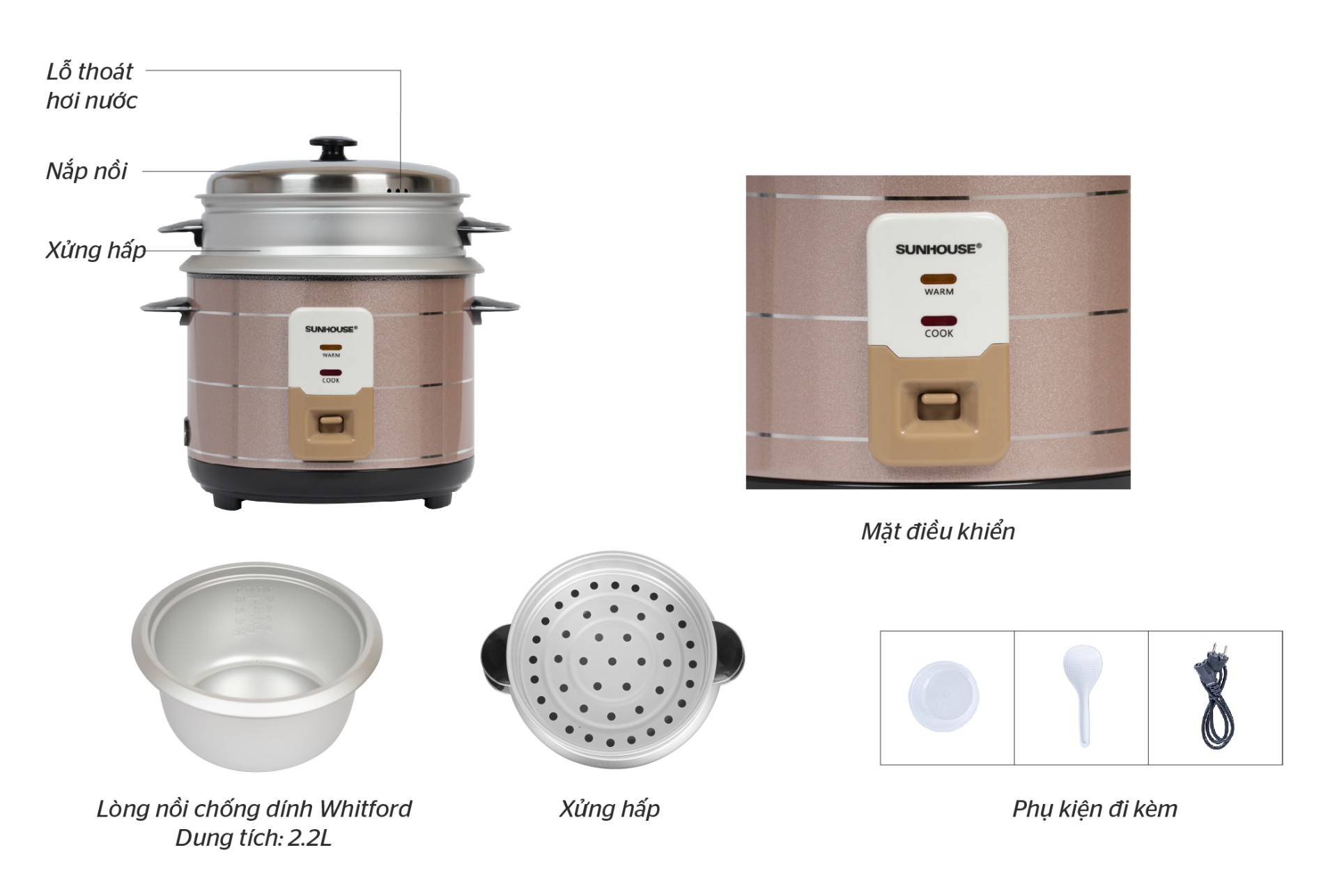Nồi cơm điện Sunhouse SHD8135 2.2L