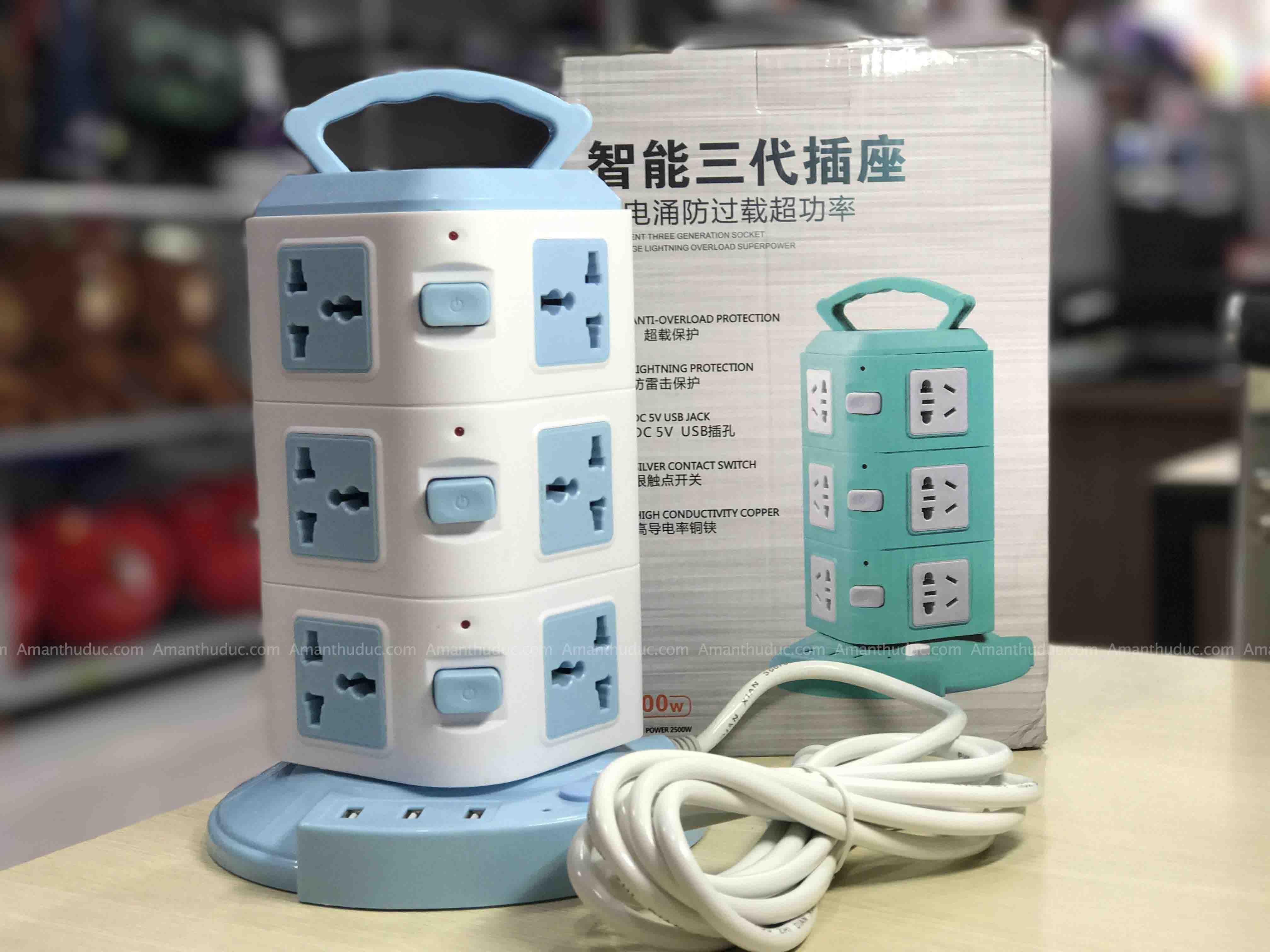 Ổ điện 3 tầng có 2 cổng usb