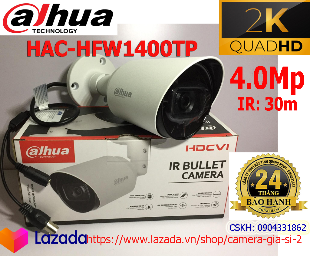 Camera Dahua 4.0Mb tích hợp Micro hồng ngoại 30m HFW1400TP-A-S2