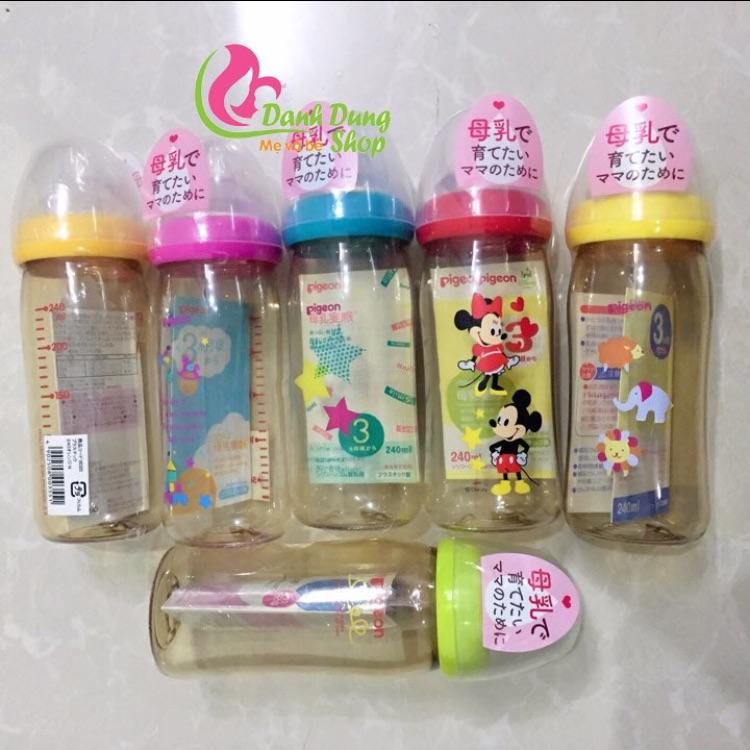 Bình sữa Pigeon 240ml nhựa cổ rộng hình Mickey