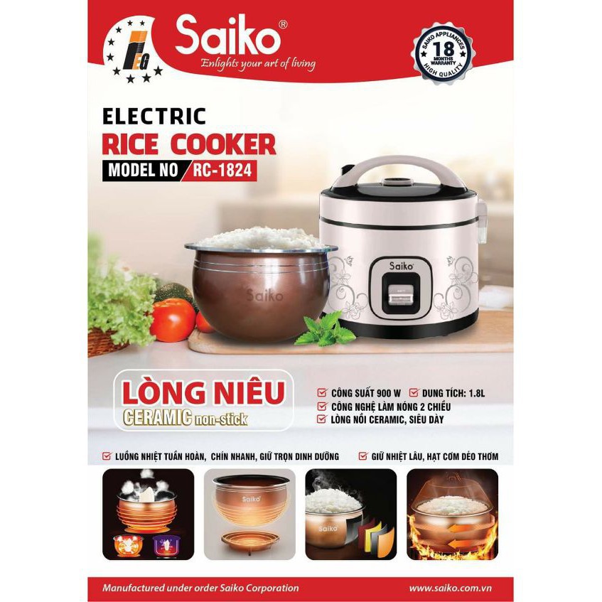 Nồi cơm điện Saiko RC-1824 1.8L