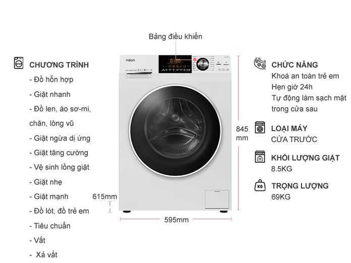 Máy Giặt AQUA AQD-D850A 8.5KG