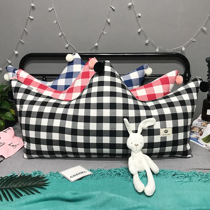 Ins Tóc Bóng Cạnh Giường Đệm Tựa Trên Giường 100% Cotton Lớn Tựa Lưng Giản Lược Kẻ Sọc Vương Miện Gối Tựa Gồm Lõi Có Thể Tháo Ra Giặt