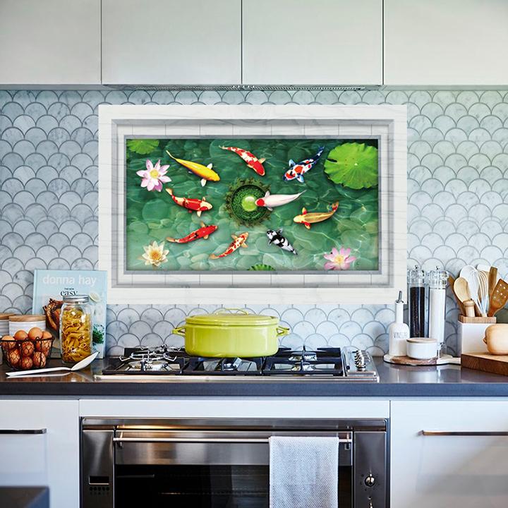 Tranh 3D phong thủy Cá chép hoa sen