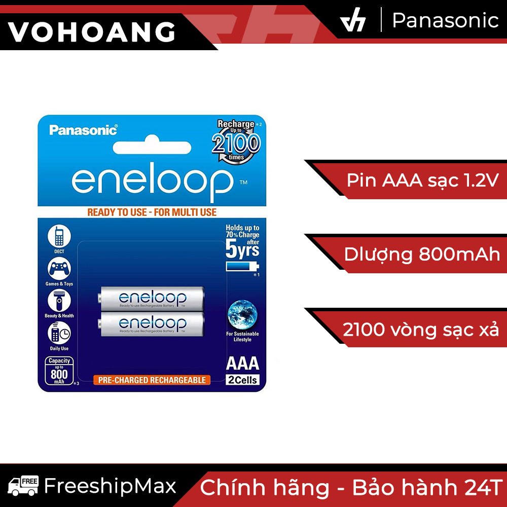 Bộ 4 pin sạc AAA Panasonic Eneloop BK-4MCCE/4BV - 800 mah