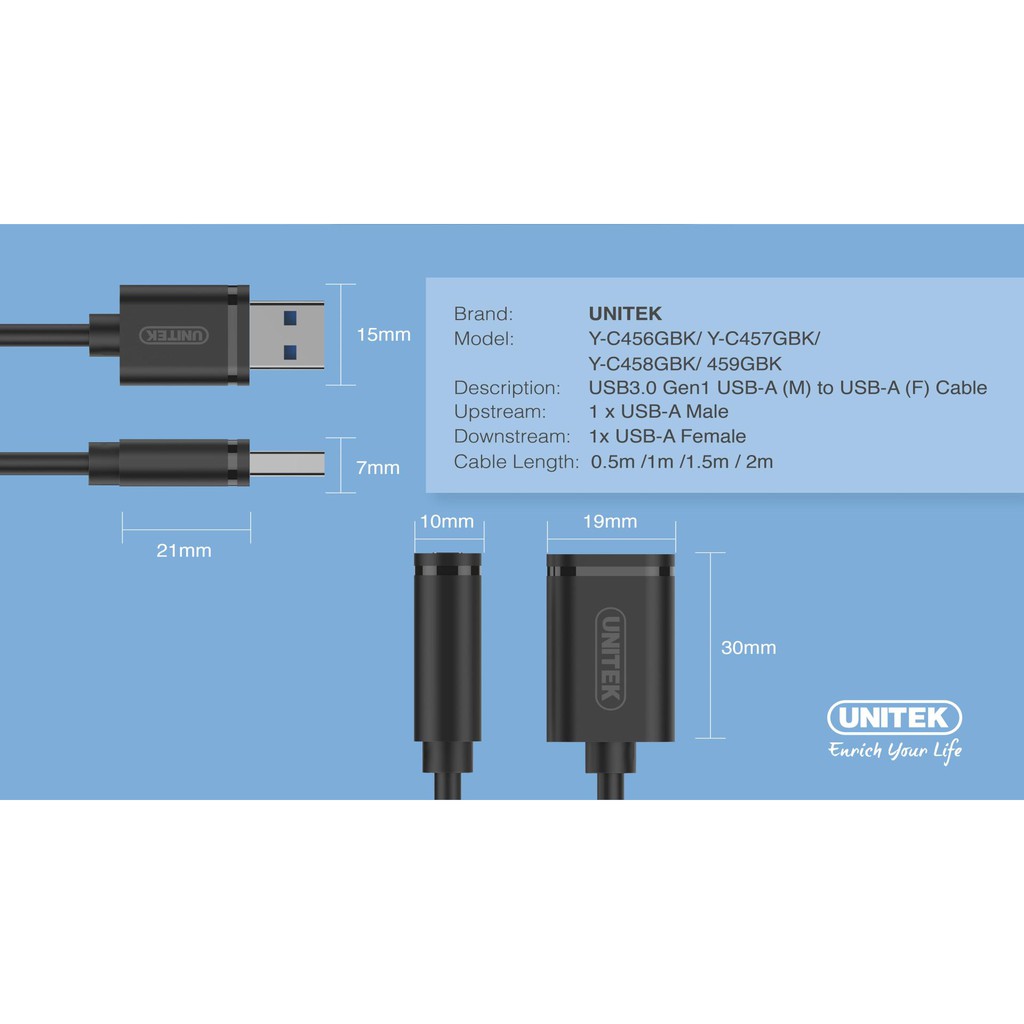 CÁP USB NỐI DÀI UNITEK Y-C456GBK