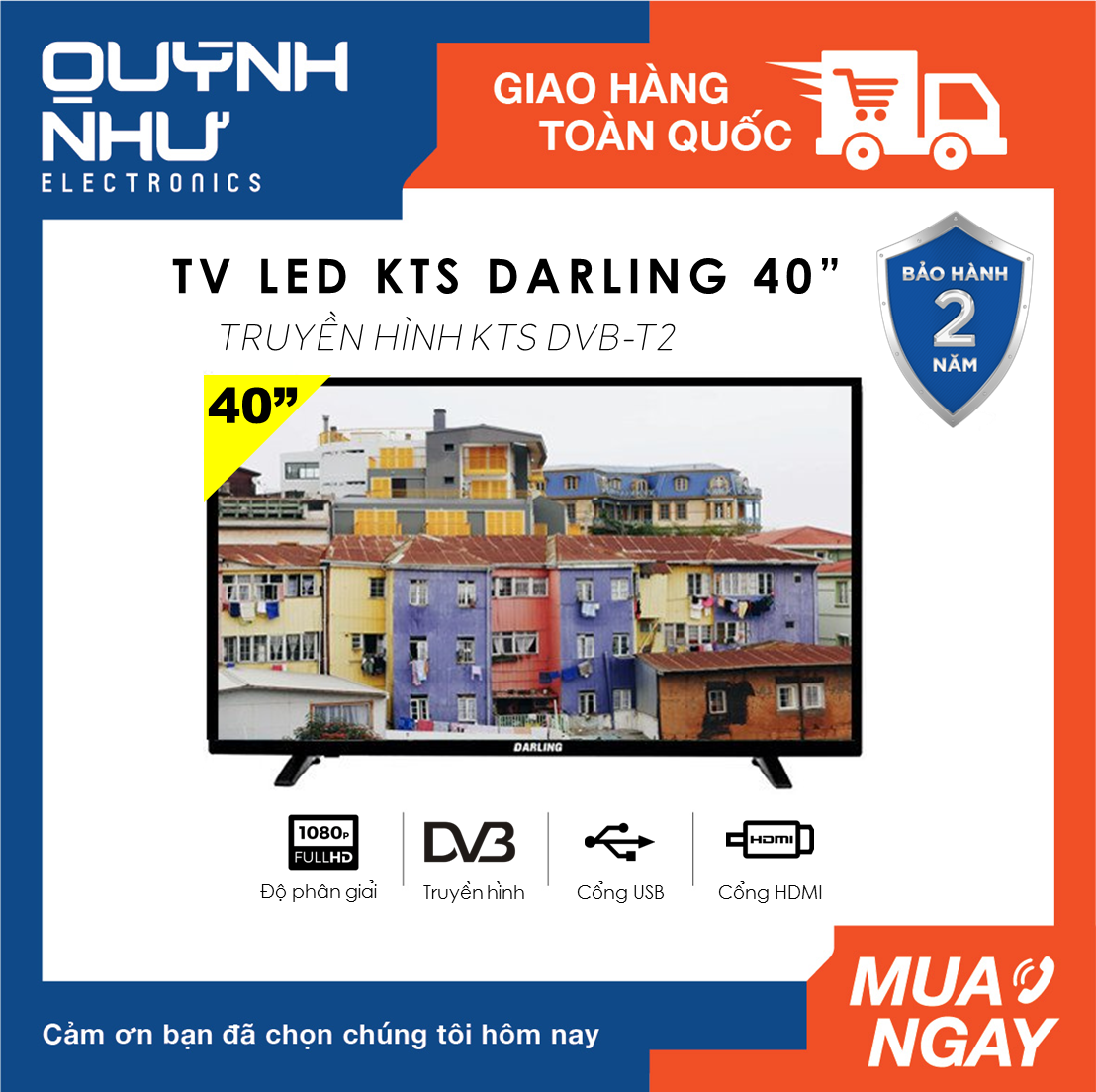 Tivi led digital dvb-t2 darling 40 inch 40hd957t2 - tivi giá rẻ - bảo hành toàn quốc 2 năm