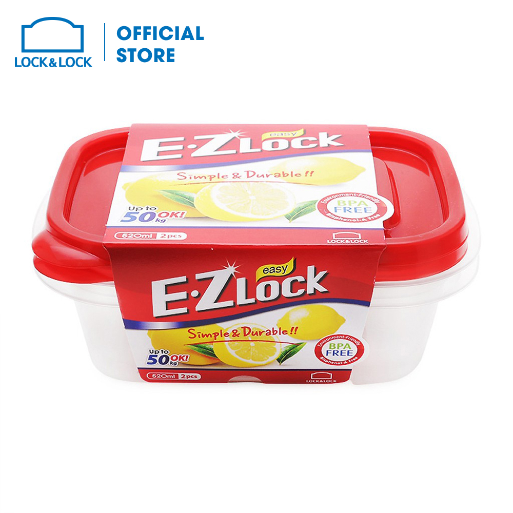 Bộ 2 Hộp Nhựa Ezlock Nắp Đỏ 520ML Lock&Lock HLE6304S