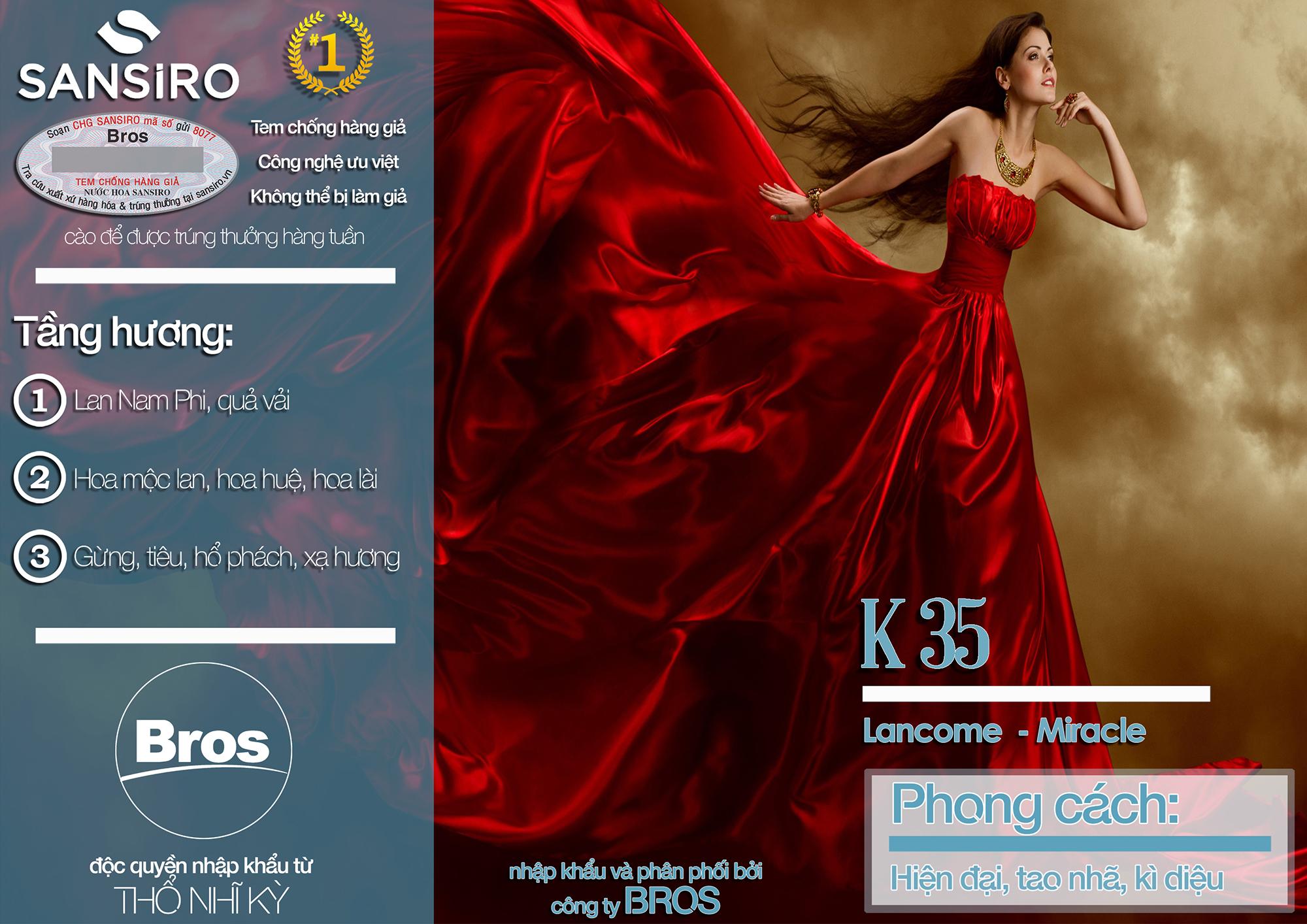 Nước hoa nữ Sansiro K35 Miracle Lancome 8ml