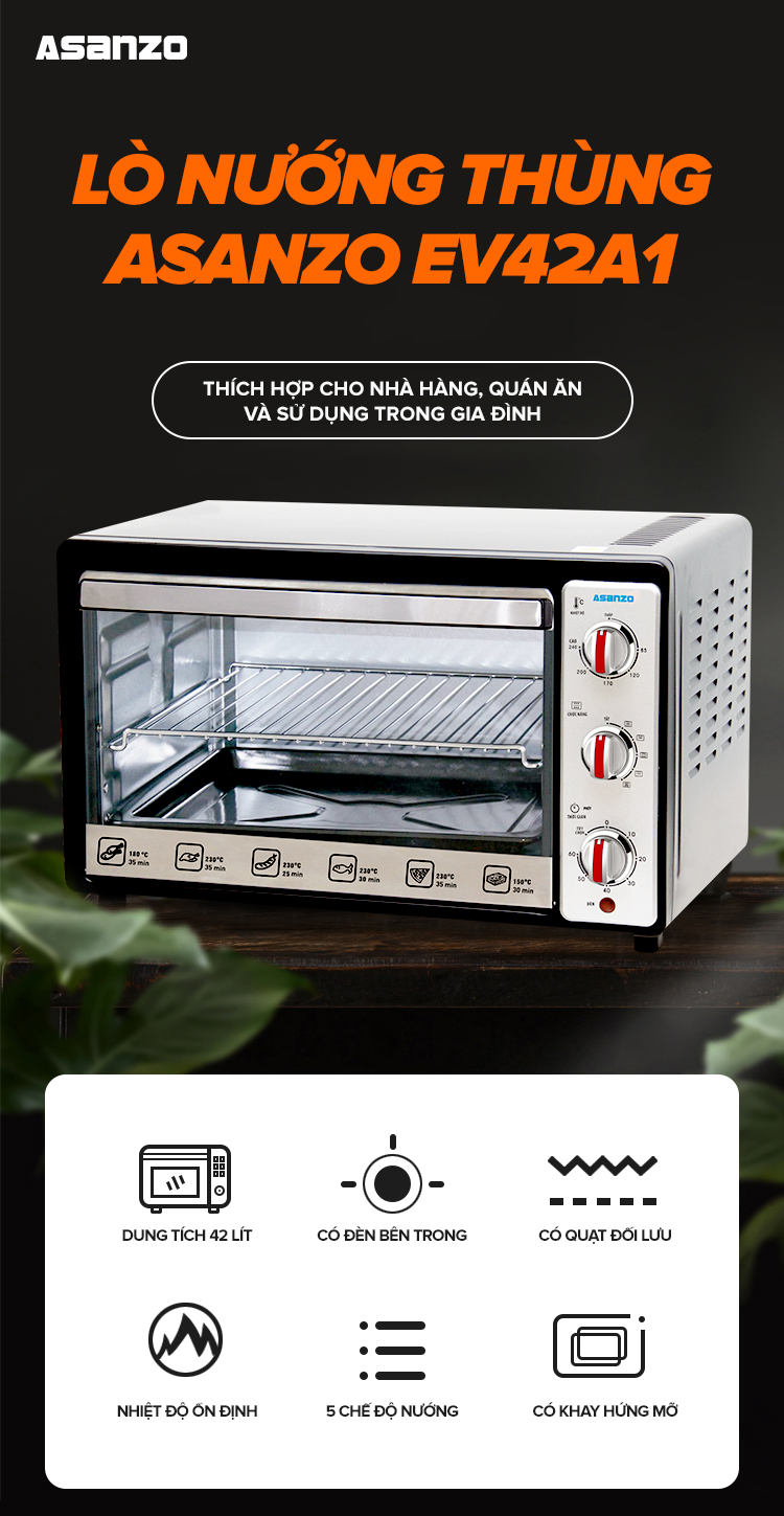 Lò nướng Asanzo EV-42A1 42L (Xám)
