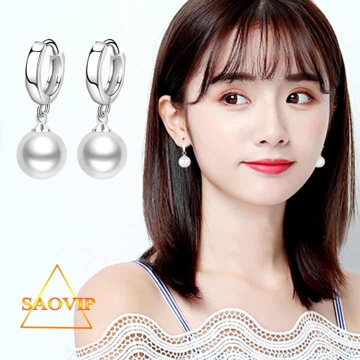 Bông tai dài khoen tròn đính ngọc