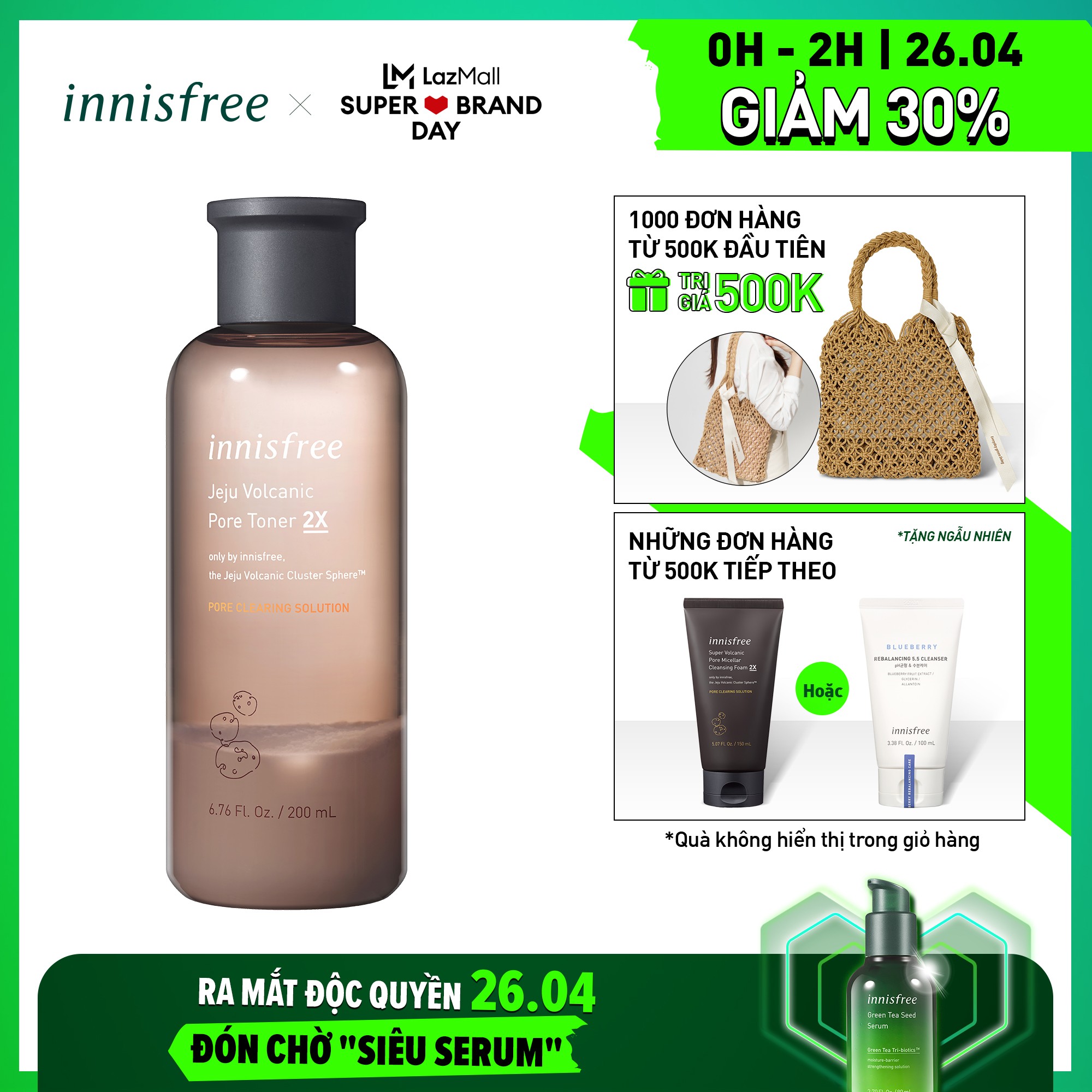 Nước Hoa Hồng Giảm Nhờ , Se Khít Lỗ Chân Lông Innisfree Jeju Volcanic Pore Toner 2X