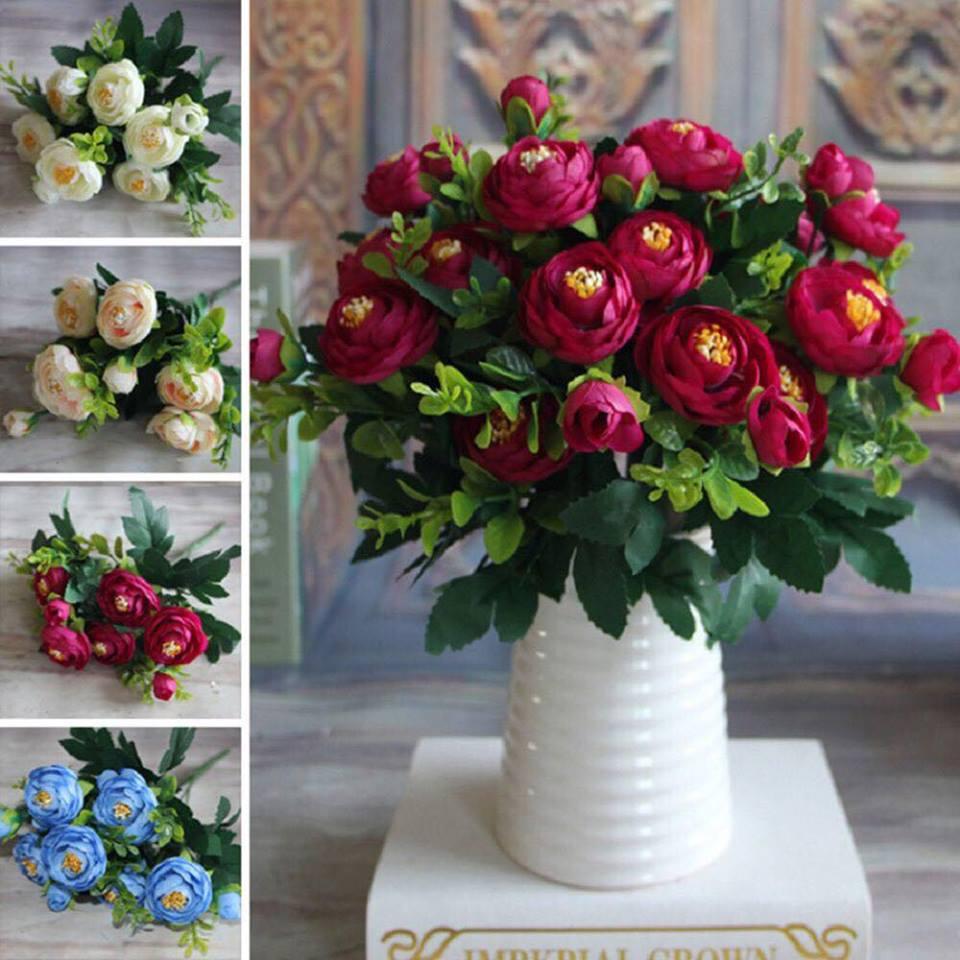 1 cành hoa hồng hungary cao cấp 6 bông 2 nụ  - Hoa lụa - hoa giả trang trí phòng khách, văn phòng công ty, làm bó hoa cưới