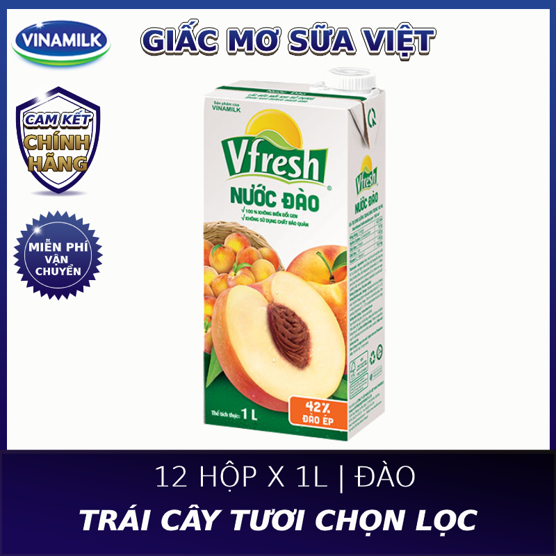 Nước Ép Vfresh vị Đào 1L 12 hộp