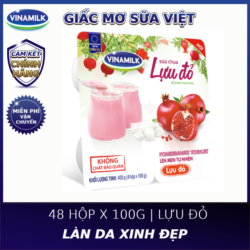 Sữa chua ăn Vinamilk vị lựu đỏ 100g Thùng 48 hộp