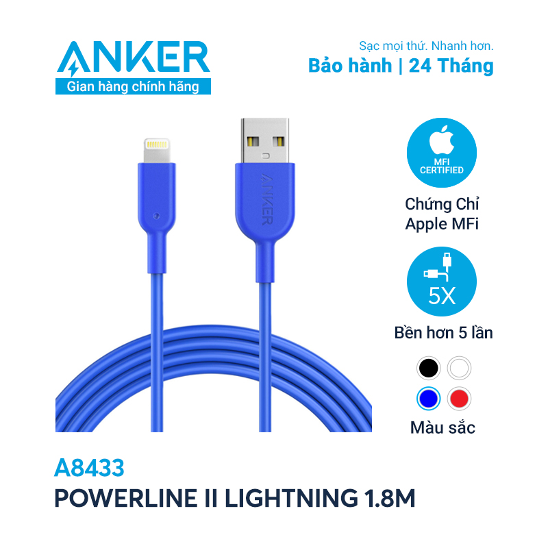 Cáp Lightning Anker Powerline II - Dài 1.8m - A8433