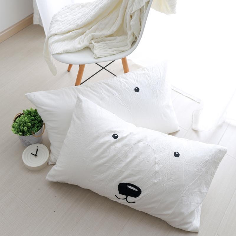 100% Cotton Vỏ Gối Đơn Nghề Thêu Bông Giặt Nước Mùa Xuân Thu Trắng Đáng Yêu Công Chúa Phong Cách Hai Người Là Một Cặp 100% Cotton Vỏ Gối