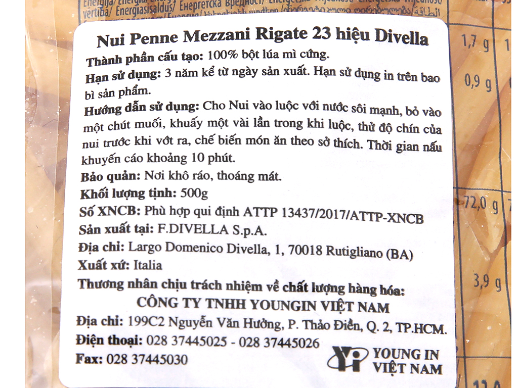 Nui ống xéo Divella Penne 23