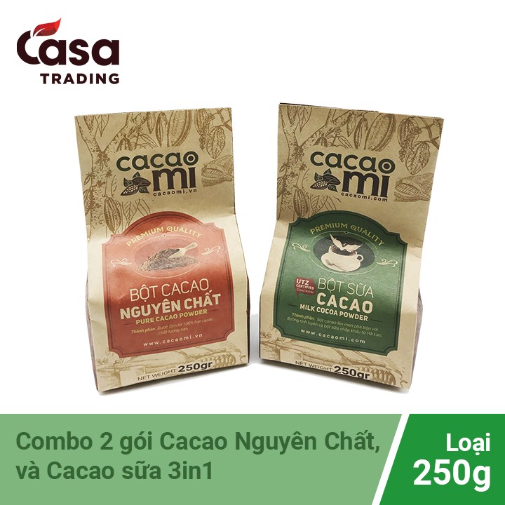 Combo Cacao Nguyên Chất và Cacao Sữa 3in1 CacaoMi 250g