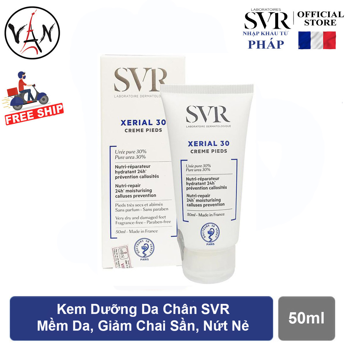 Kem dưỡng chống khô nứt nẻ ở bàn chân SVR Xerial 30 Creme Pieds 50ml
