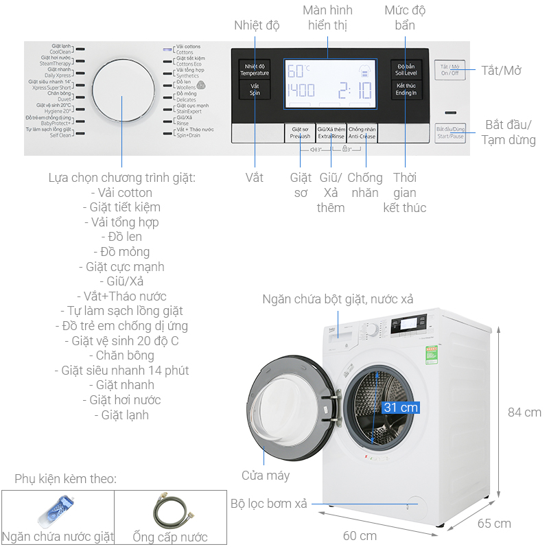 Máy giặt Beko WY104764MW 10kg