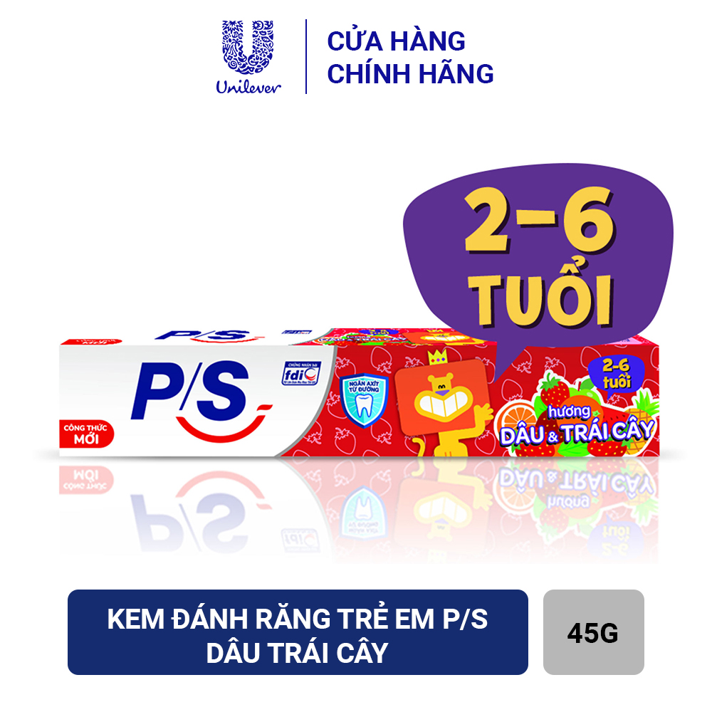 Kem đánh răng P/S trẻ em hương dâu và trái cây 45g - Dành cho bé từ 2 đến 6 tuổi