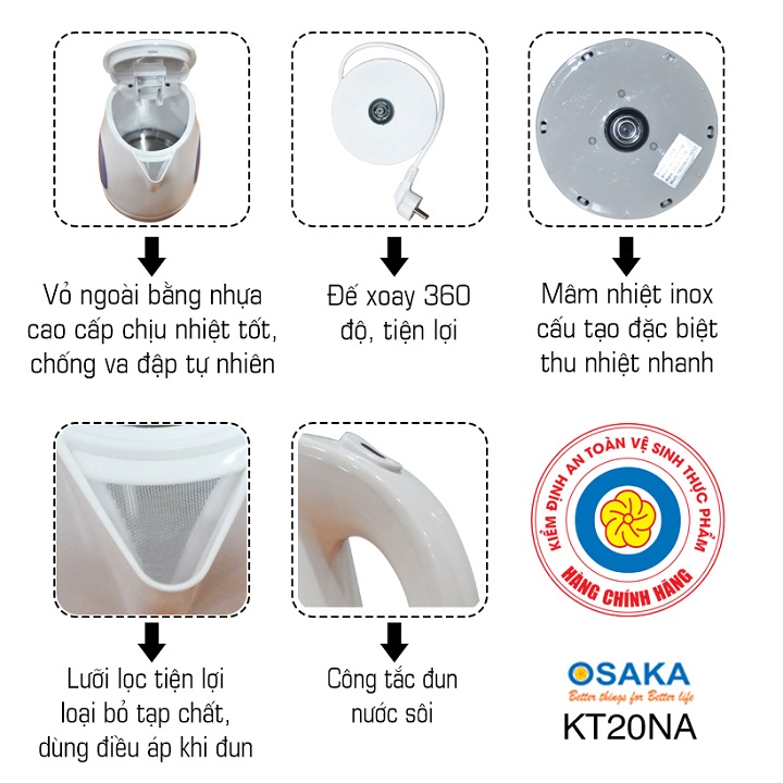 Bình Đun siêu tôc OSAKA KT20NA 2L