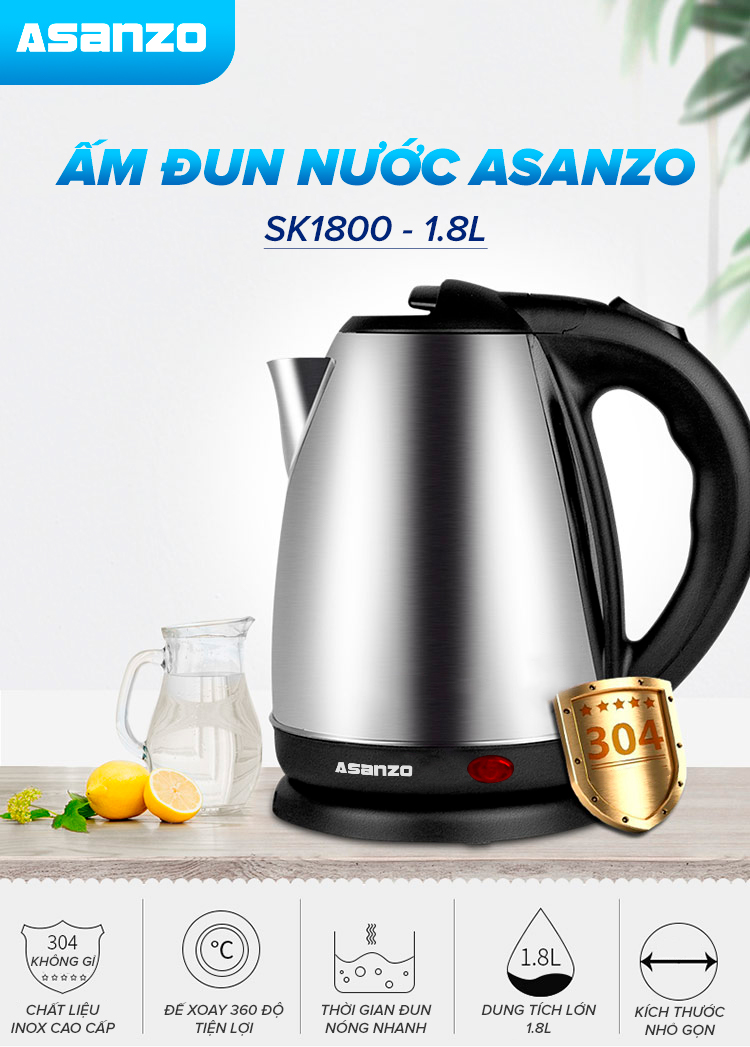 Ấm đun siêu tốc Asanzo SK-1800 1.8 lít