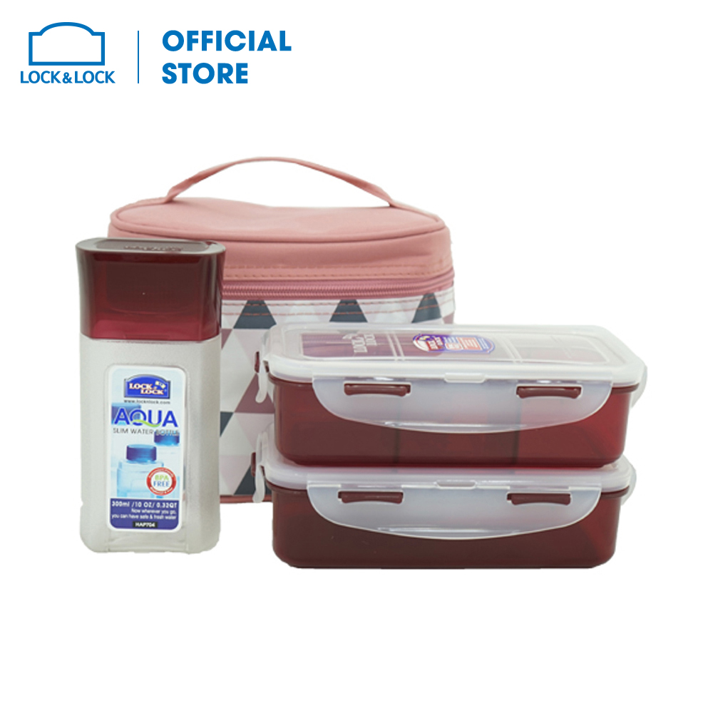 Bộ cơm hộp Lock&Lock Lunch Box Set Triangle pattern Bag HPL758S3AR