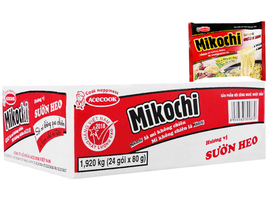Mì Không Chiên Mikochi Vị Sườn Heo 80G thùng 24 gói