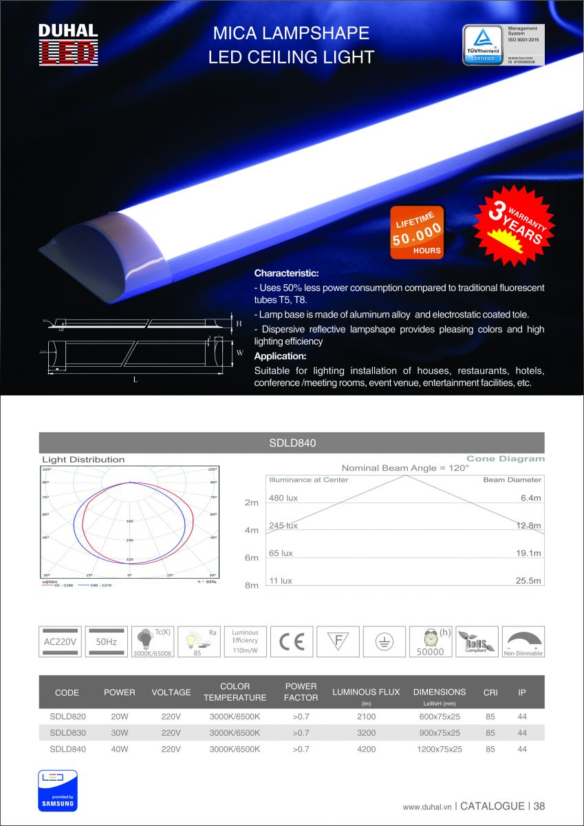 Đèn tuýp led bán nguyệt Duhal KDLD840