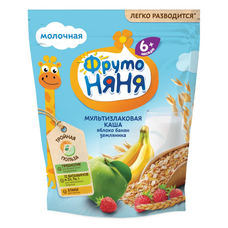 Bột ăn dặm Fruto vị táo, chuối, dâu, sữa 200g 6m+