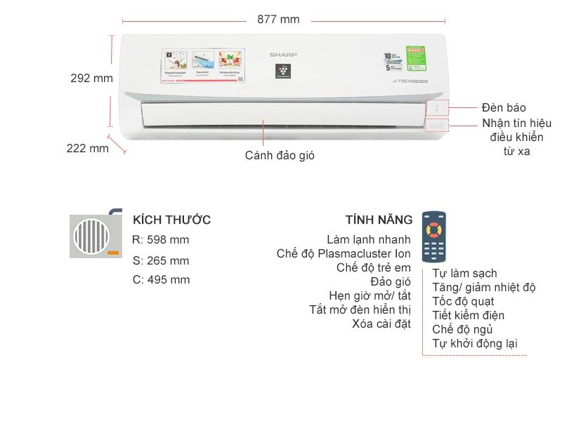 Máy lạnh Sharp Inverter 1.5 HP AH-XP13WMW - Bảo hành 12 tháng