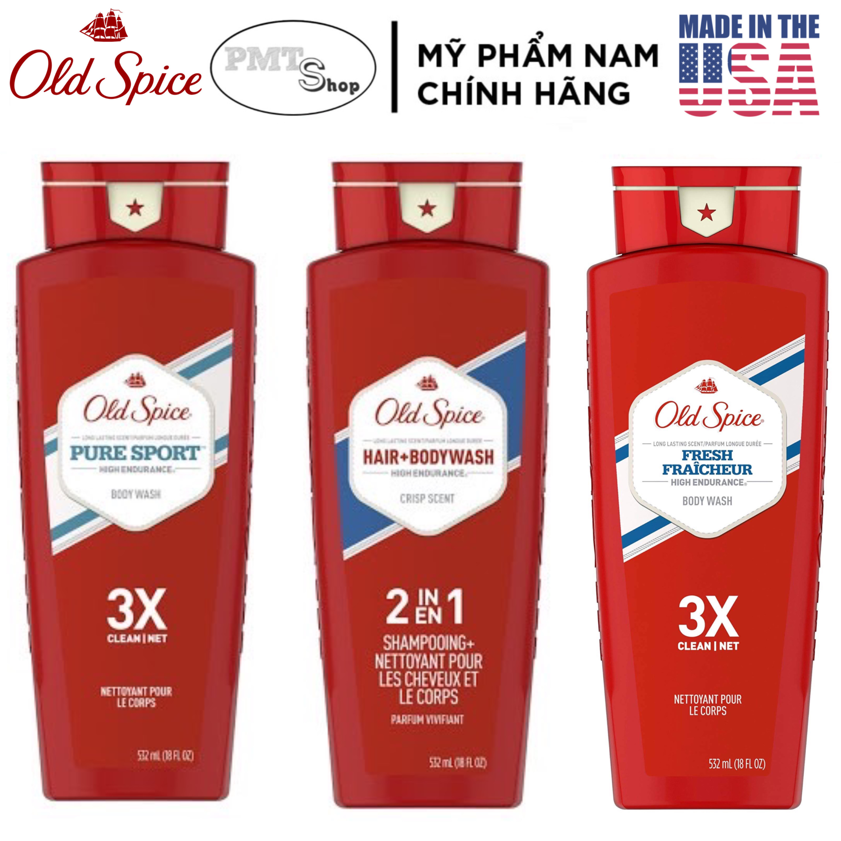 Gel tắm-gội-xả Old Spice 3in1 - 532ml