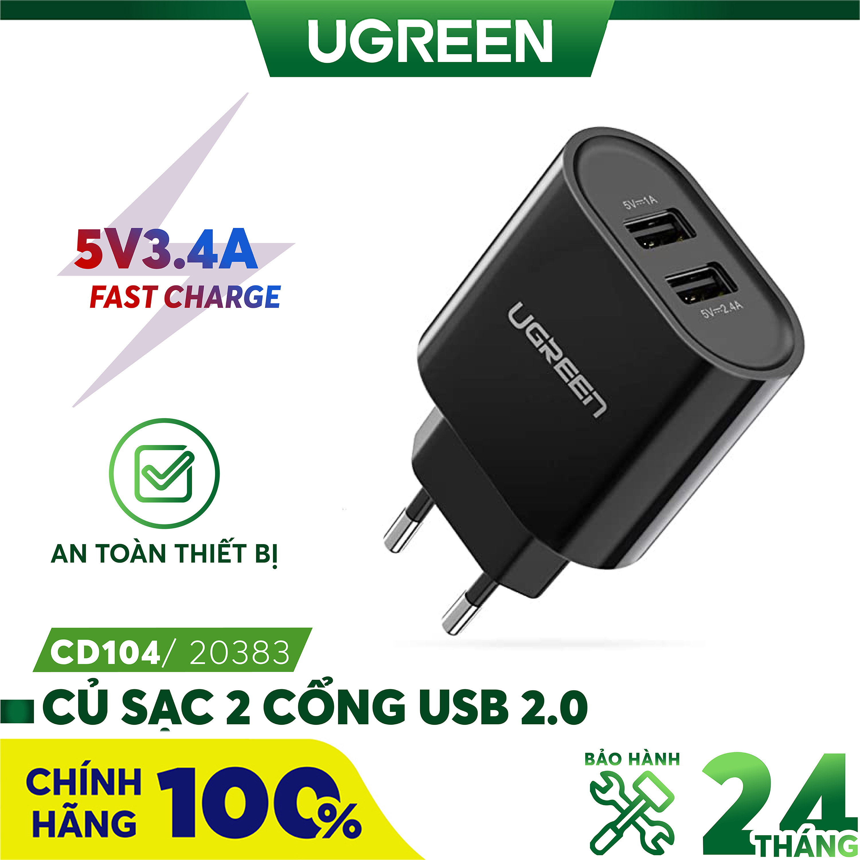 Củ sạc cho điện thoại, máy tính bảng Ugreen 20383