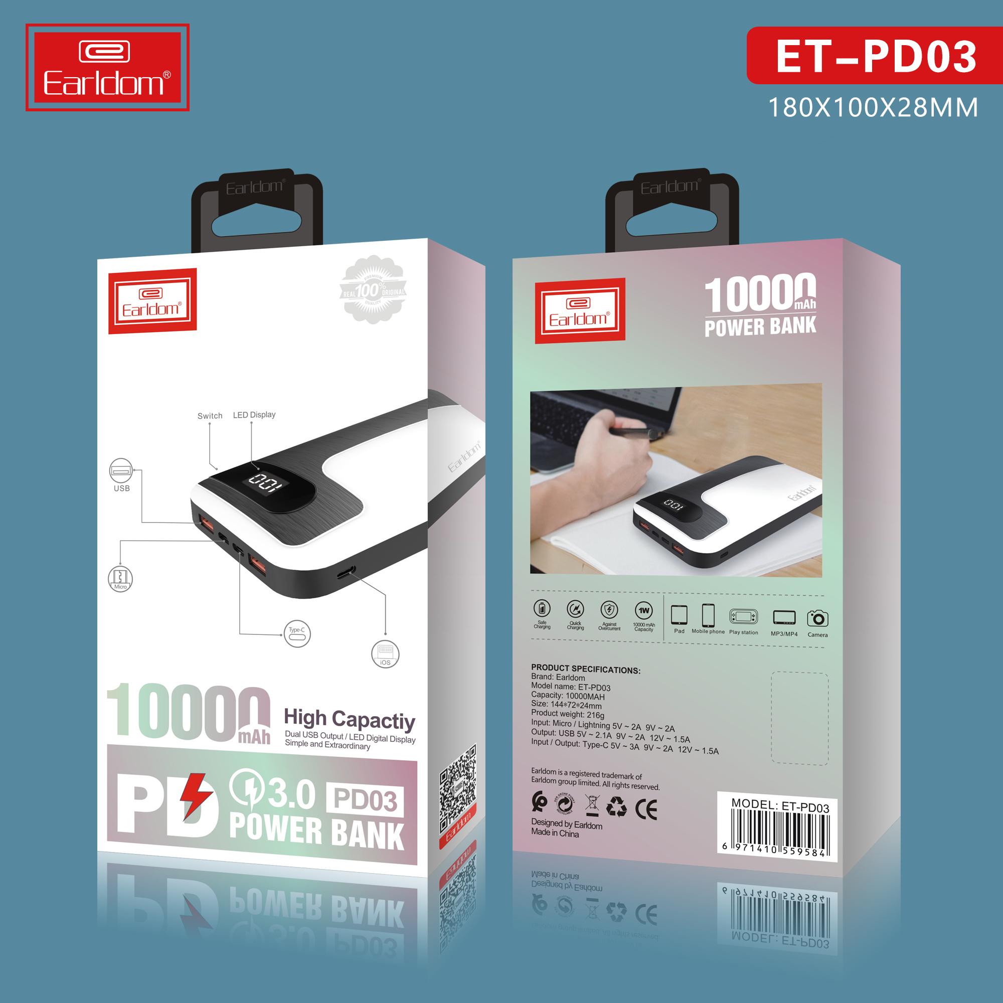 Sạc Dự Phòng Earldom ET-PD03 10.000mAh