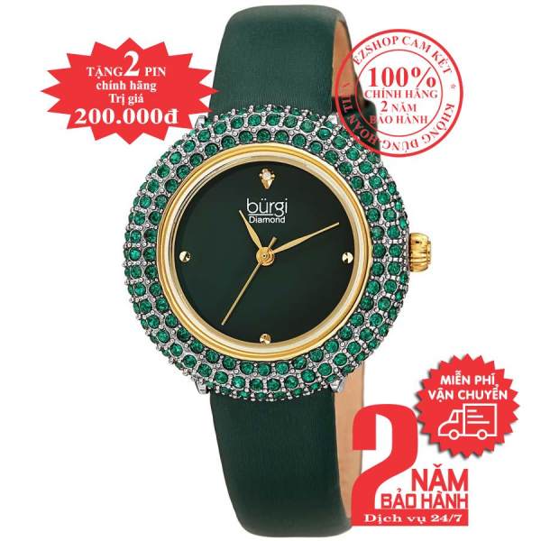 Nơi bán Đồng hồ nữ BURGI BUR227YGN, mặt Xanh (Green), nạm pha lê Swarovski, dây da xanh (Green) , size 33mm- BUR227YGN