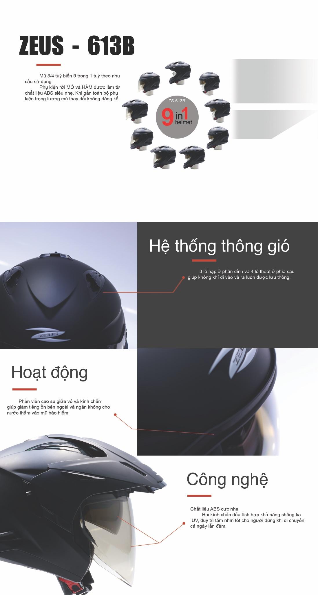 Mũ Bảo Hiểm Zeus 613B