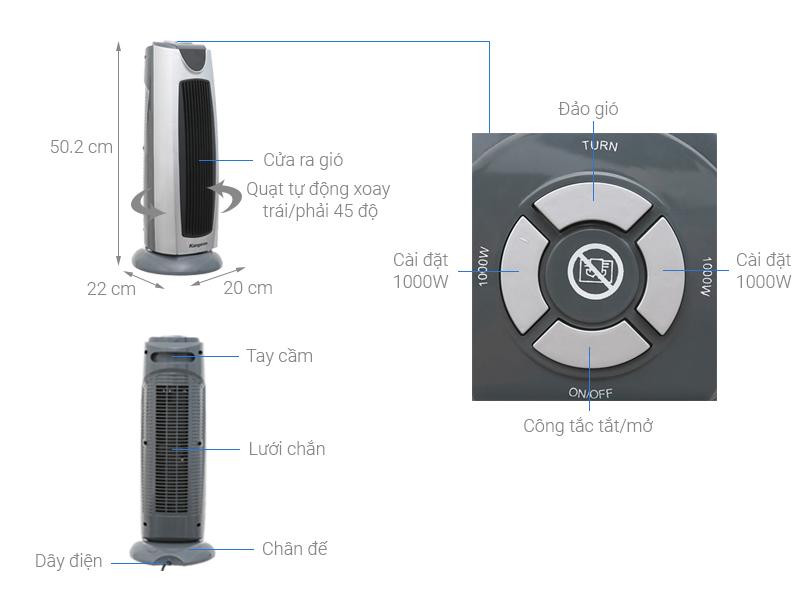Quạt sưởi gốm Kangaroo KG1036C - 2000W