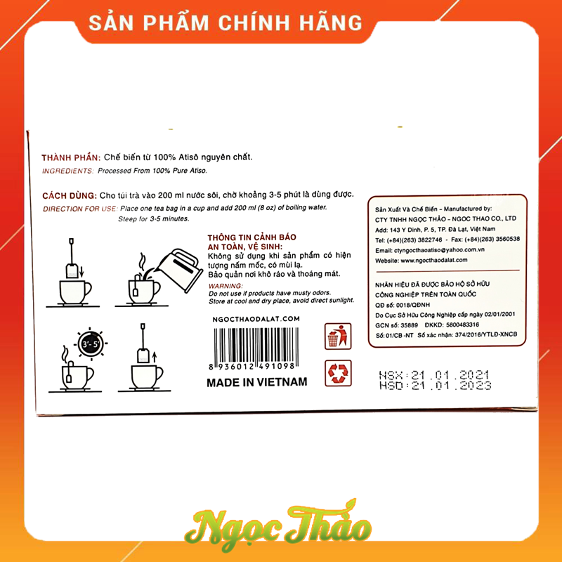 Hộp trà Atiso Ngọc Thảo 30 túi