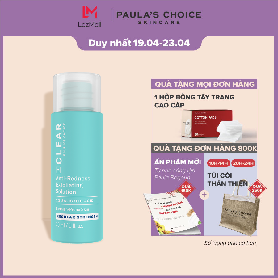 Tinh chất trị mụn và ban đỏ Paula's Choice Clear Regular Strength Anti-Redness Exfoliating Solution 30ml