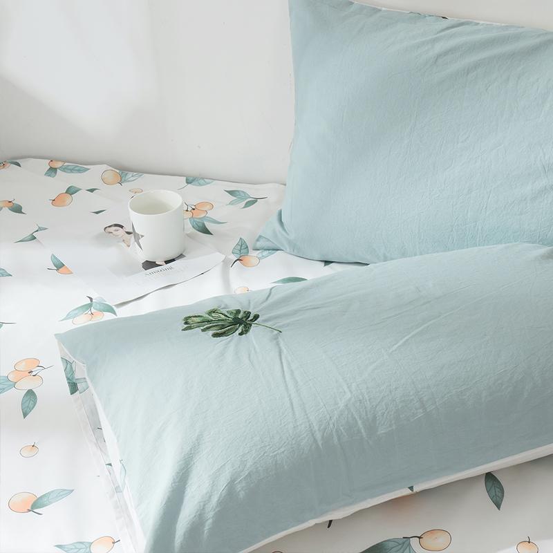 Bông Giặt Nước Nghề Thêu Vỏ Gối Cặp 100% Cotton Sắc Xanh Thiên Nhiên Duy Nhất Vỏ Gối 100% Cotton 48*74 Cm Bộ Ruột Gối