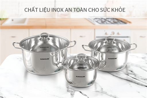 BỘ 3 NỒI INOX SUNHOUSE SHG788