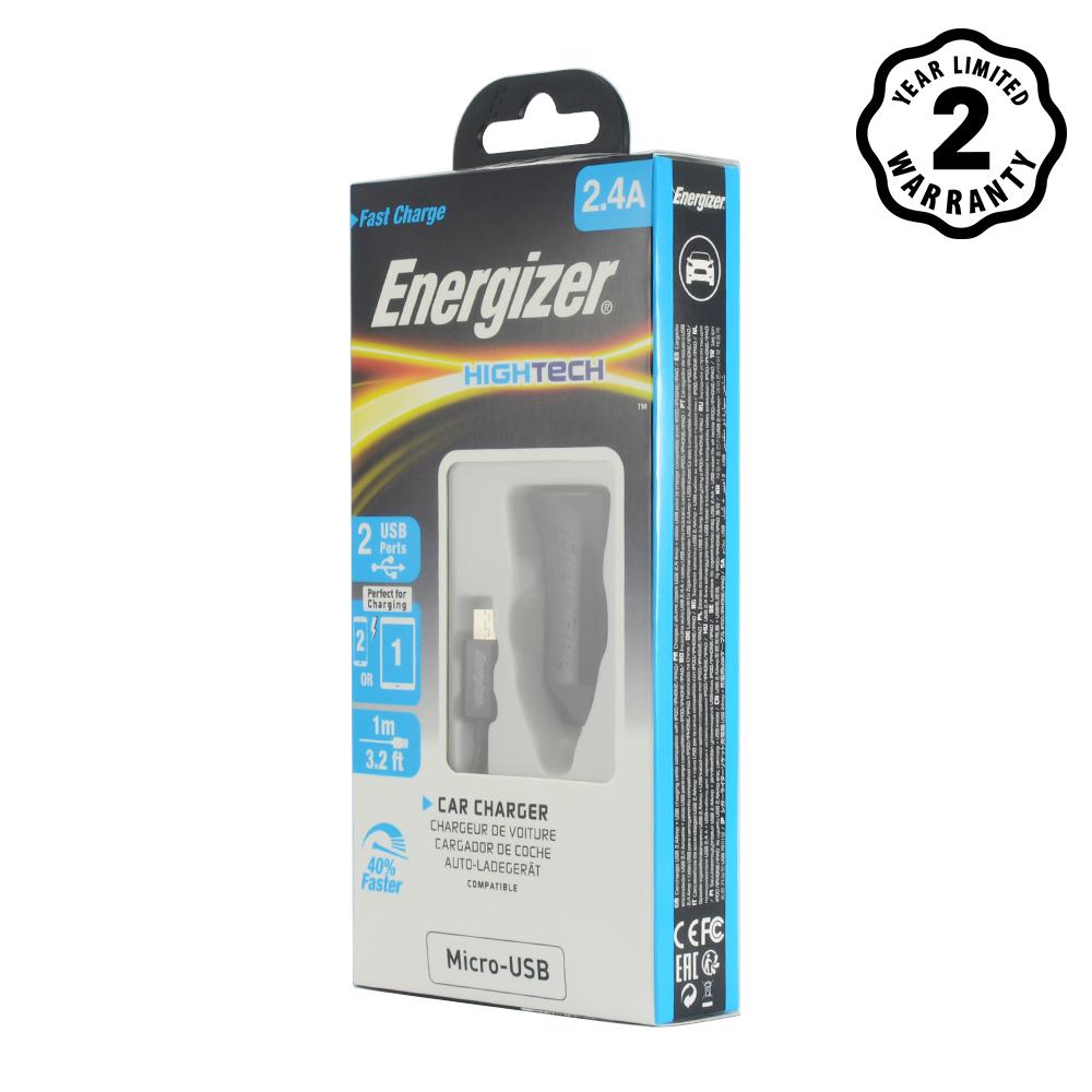 Sạc ôtô 2 cổng Energizer 2.4A DCA2BHC23 + Kèm cáp USB-Type C 2.0